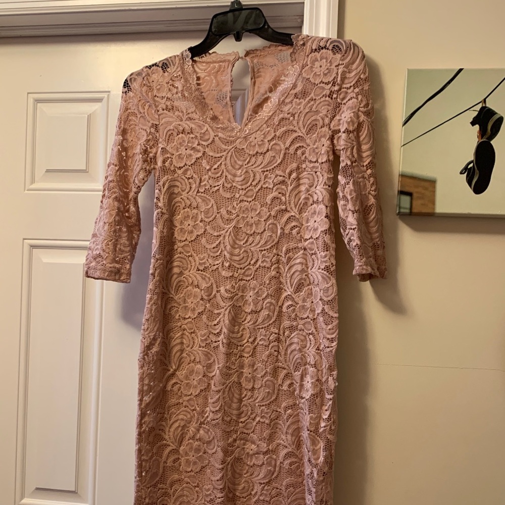 Pink lace maternity dress